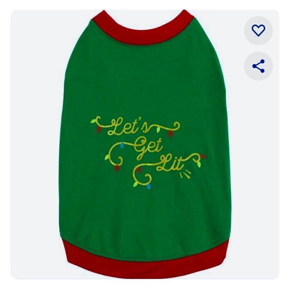 Dog Christmas Holiday Green Shirt Lets Get Lit Sz M/L